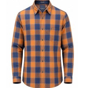 Indian Terrain Shirt Mens L Plaid Button Down Orange Blue Long Sleeve Casual L
